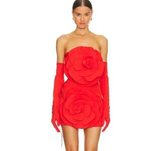 NEW MISCREANTS Rose Mini Dress With Gloves Red Strapless Formal Sexy 6 / 2 / XS